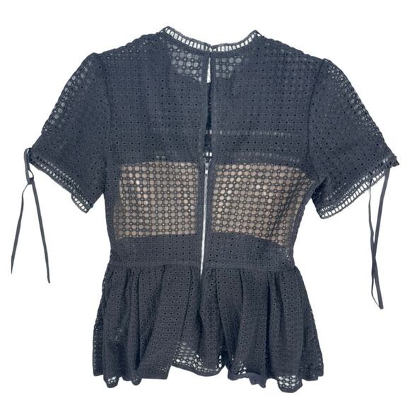 Self-Portrait Top Guipure Lace Peplum Black Cotton Size 8 - Picture 3 of 5